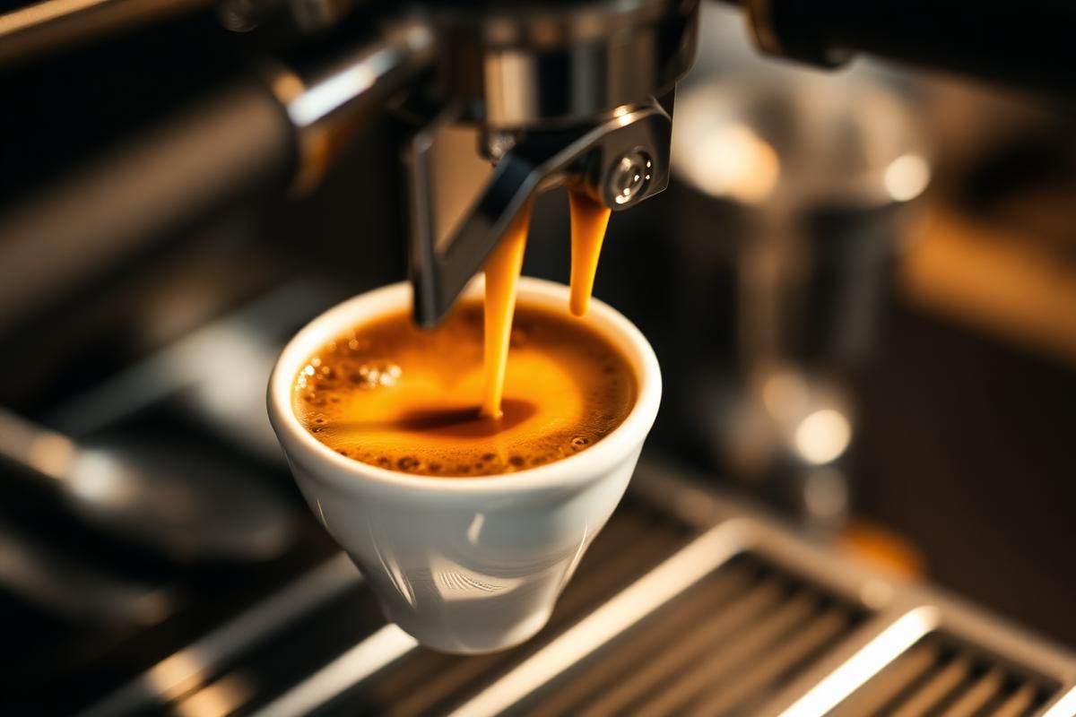 Extração de espresso com crema estável.