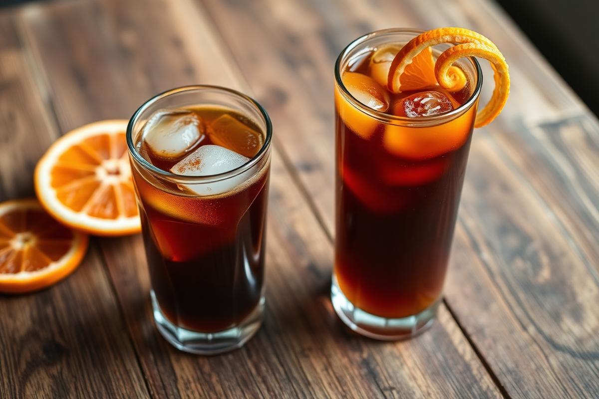 Café extraído a frio servido com gelo.