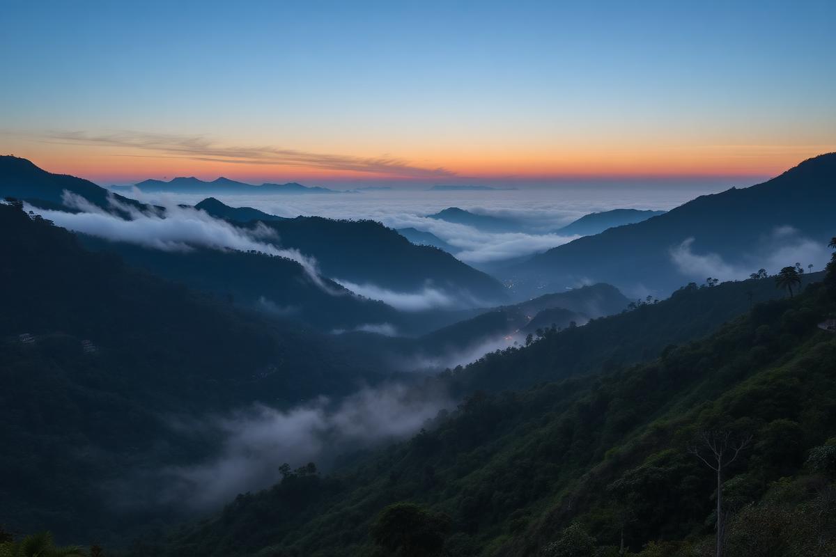 Paisagem montanhosa de cultivo em altitude.